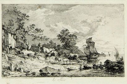 Philippe Jacques de Loutherbourg (1740-1812). Le Soir. Eau-forte. 189 x 120. Le Blanc...