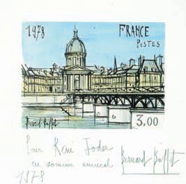 Bernard Buffet (d'après). La Seine et l'Institut. (Agrandissement d'un timbre-poste...