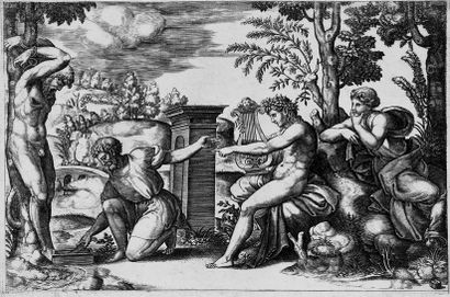 Bernardo DADDO, dit le Maître au Dé (vers 1512-1570) Apollon et Marsyas. Burin d'après...