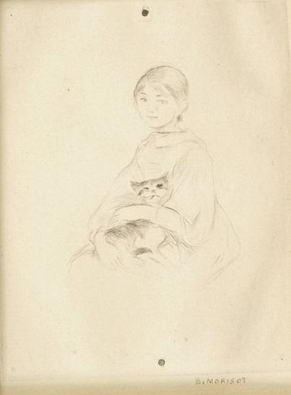 Berthe MORISOT (1841-1895) Fillette au chat (Julie Manet). Vers 1889. Pointe sèche.... Gazette Drouot