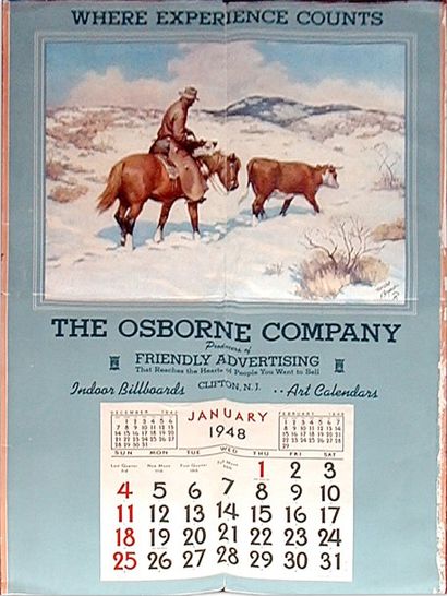 null Calendrier "The Osborne Company", 1948. Illustré et signé dans la planche Harold...