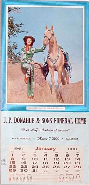 null Calendrier "JP. Donahue & Sons Funeral Home", 1961. Reproduction photographique...