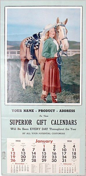 null Calendrier "Superior Gift Calendars", 1958. Reproduction photographique de Carlyle...