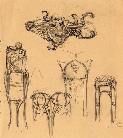 Frantisek KUPKA (1871-1957) [Tchécoslovaque] Étude d'ornements Dessin au crayon noir,...