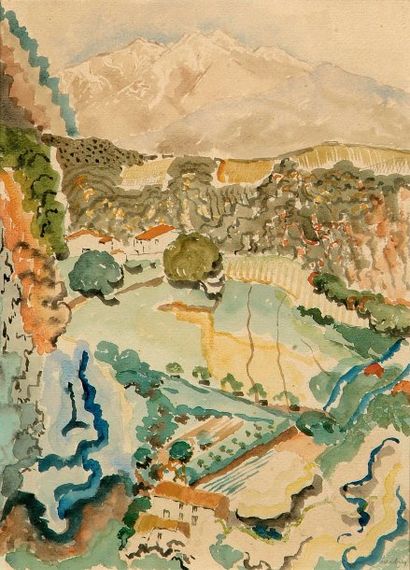 Auguste HERBIN (1882-1960) Le Massif du Canigou, 1923 Aquarelle, signée en bas à...