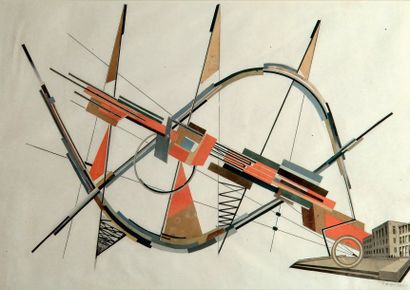 Ivan LAMTSOV (1899-1990) Composition architecturale, 1923 Collage, encre et gouache,...