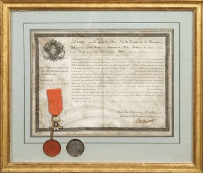 FRANCE Brevet de l'Ordre royal et militaire de Saint Louis attribué au Baron Louis...