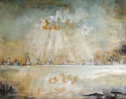 Madeleine GRENIER (1929-1982) Marine Huile sur toile. signée en bas à gauche. Pièce...