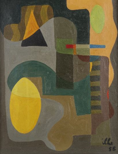 Henry ILHE (1925-1982) Composition abstraite, 1956 Huile sur toile. Signée et datée...