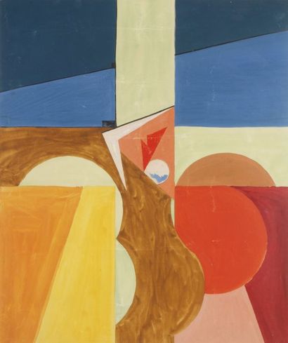 Henry ILHE (1925-1982) Composition abstraite Gouache. Pliures et accidents. 48 x...