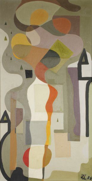 Henry ILHE (1925-1982) Composition abstraite, 1958 Huile sur toile. Signée et datée...