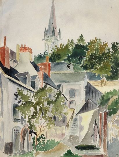 Henry ILHE (1925-1982) Village et Jardin Deux aquarelles. 31 x 23 cm et 26 x 21 ...