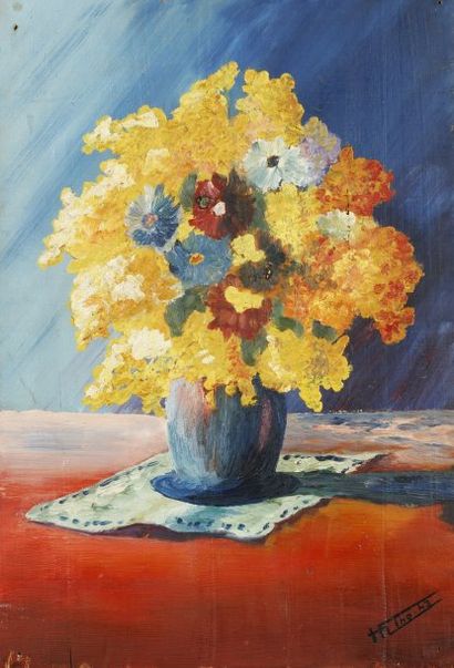 Henry ILHE (1925-1982) Bouquet de fleurs, 1943 Huile sur panneau. Signée et datée...