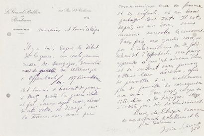 SCHWARTZ Isaïe, grand rabbin - L.a.s., Bordeaux, s.d. (entre 1914 et 1918) concernant...