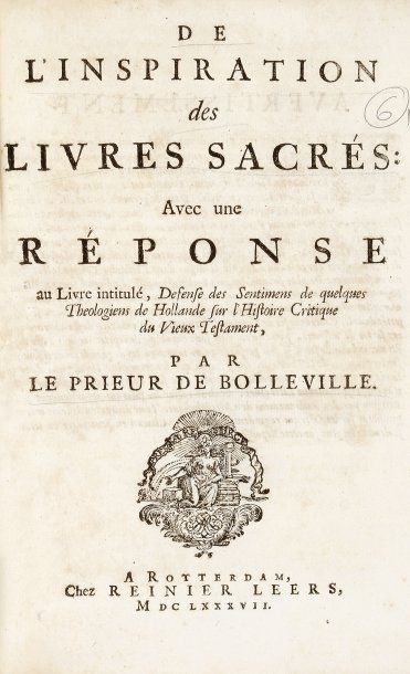 [SIMON R.] - Prieur de Bolleville - De l'inspiration des Livres Sacrés: avec une...