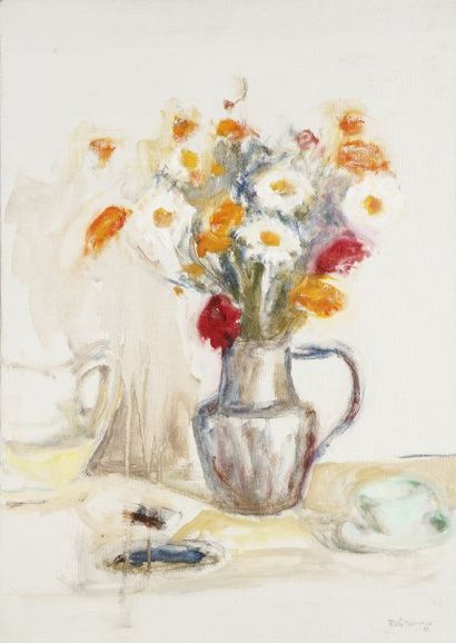 Isaac DOBRINSKY (1891-1973) Nature morte au bouquet dans un cruchon Huile sur toile,...