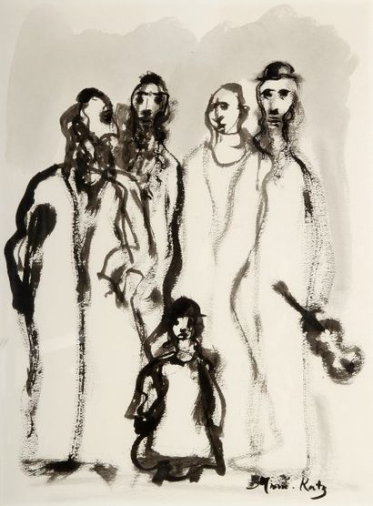 MANE KATZ (1884-1962) Groupe de Juifs Dessin à l'encre de Chine et à l'estompe sur...