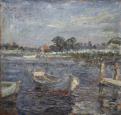Mela MUTER (1876-1967) Port de pêche Huile sur toile, signée en bas à gauche. 50...