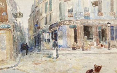Élie Anatole PAVIL (1873-1948) Scène du quartier des Halles Aquarelle sur papier,...