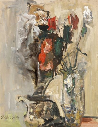 Zygmund SCHRETER (1896-1977) Nature morte au vase fleuri Huile sur papier marouflé...