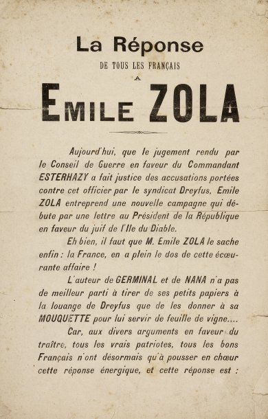 null AFFAIRE DREYFUS - Réponse de tous les Français à Emile Zola. Tract ordurier...
