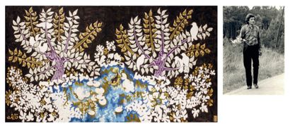 Henry ILHE (1925-1982) L'arbre aux papillons, projet de tapisserie. Gouache sur carton....