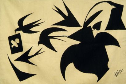 Henri-Georges ADAM (1904-1967) Les oiseaux Tapisserie. Probablement tissée par les...