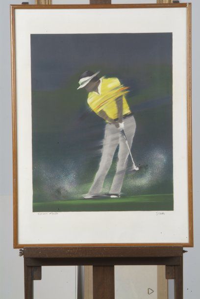 Victor SPAHN (né en 1949) "Golf, le swing". Lithograhie en couleurs, épreuve d'artiste...