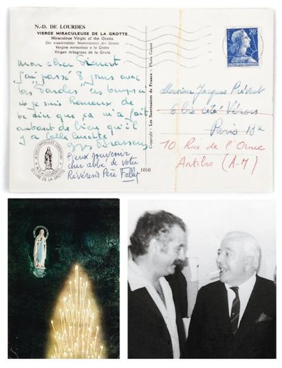 Georges BRASSENS Carte postale autographe signée à Jacques Prévert, [Lourdes 2 septembre...