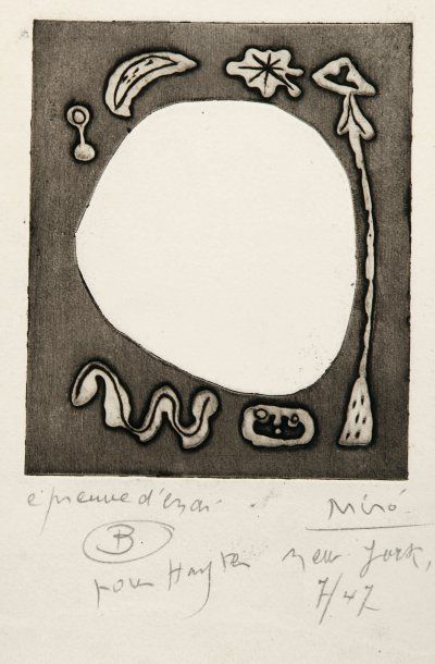 Joan Miró (1893-1983) Planche pour L'Antitête de T. Tzara. 1947. Eau-forte. 124 x...