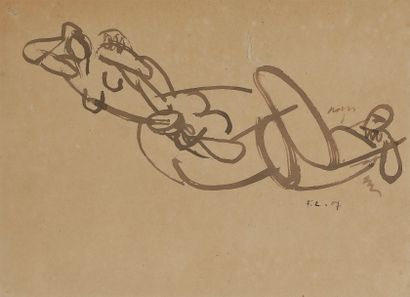 null Fernand LÉGER (1881-1955)
Étude de nus, 1907
Dessin à l’encre.
Monogrammé et...
