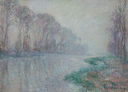 null Gustave LOISEAU (1865-1935)
Le Vaudreuil, brume sur l’Eure, 1915
Huile sur toile.
Signée...