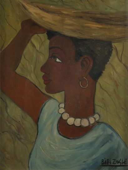 null Bibi ZOGBE [libanaise] (1890-1973)
Femme au collier
Huile sur carton toilé.
Signée...