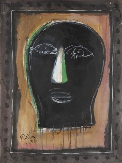 null Ismail FATTAH AL-TURK [irakien] (1934-2004)
Visage, 1990
Acrylique sur papier.
Signée...