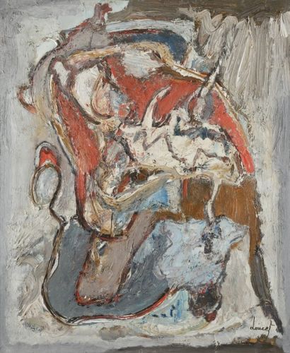 null * Jacques DOUCET (1924-1994)
Oiseau-feu, 1977
Huile sur toile.
Signée en bas...