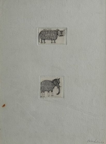 null Brigitte COUDRAIN (née en 1934)
Le Mouton et l’éléphant
Eau-forte.
Signée en...