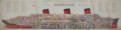  [BATEAUX] NORMANDIE. Ensemble de 2 brochures sur le paquebot Normandie : - Compagnie...