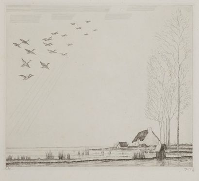 Jean-Emile LABOUREUR (1877-1943) Le Vol de canards. 1932. Eau-forte. 250 x 220. L....