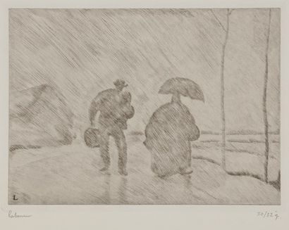 Jean-Emile LABOUREUR (1877-1943) Le Brouillard. 1932. Pointe sèche. 162 x 120. L....