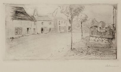 Jean-Emile LABOUREUR (1877-1943) Village (Le Clion, près Pornic). 1897. Pointe sèche...
