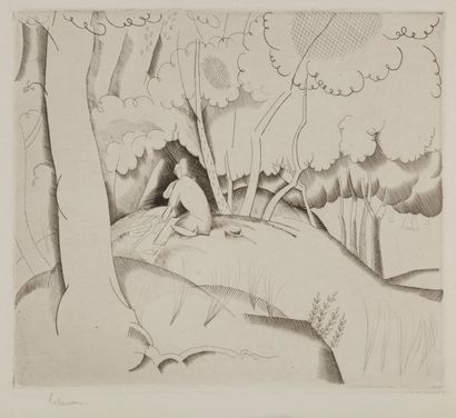 Jean-Emile LABOUREUR (1877-1943) L’Amour au bois. 1922. Burin. 173 x 150. L. 230....