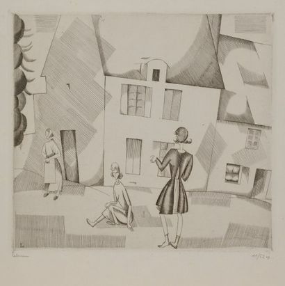 Jean-Emile LABOUREUR (1877-1943) La Petite place (Le Croisic). 1922. Burin. 172 x...