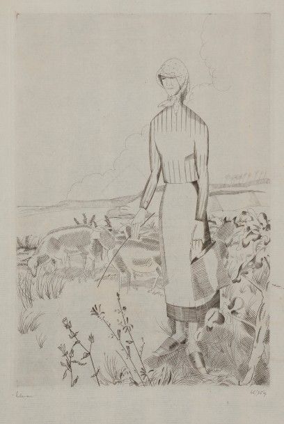 Jean-Emile LABOUREUR (1877-1943) La Grande bergère. 1926. Burin.170 x255. L. 323....