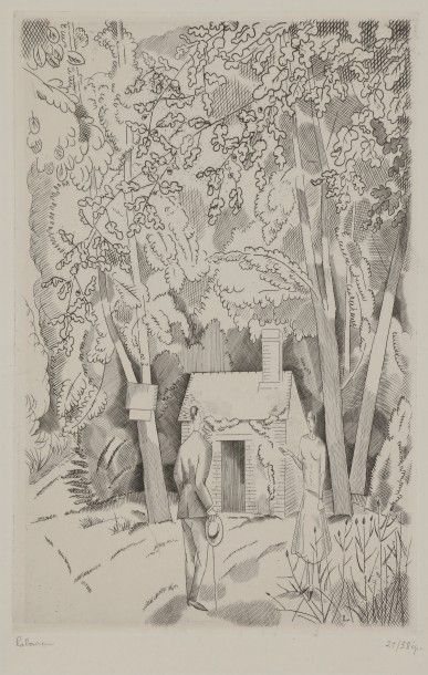 Jean-Emile LABOUREUR (1877-1943) La Cabane forestière. 1922. Burin. 140 x 215. L....