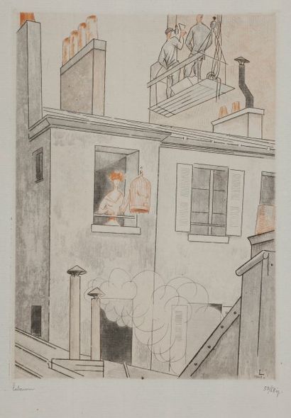 Jean-Emile LABOUREUR (1877-1943) La Cage. 1928. Burin et aquatinte. 149 x 210. L....