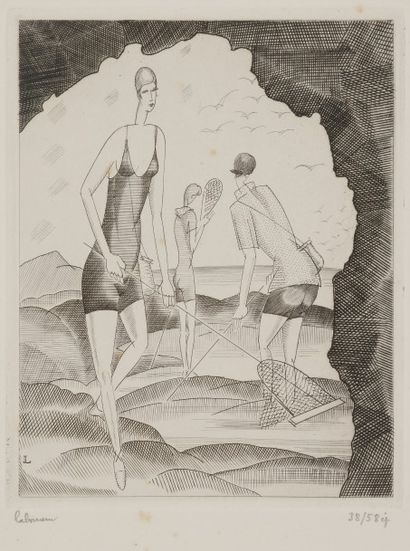 Jean-Emile LABOUREUR (1877-1943) La Pêche aux crevettes. 1928. Burin. 110 x 141....