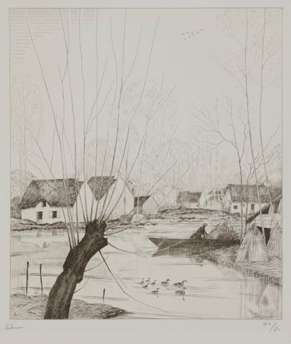 Jean-Emile LABOUREUR (1877-1943) L’Automne dans les marais. 1929. Eau-forte. 200...