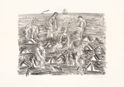 null Raoul DUFY 
 Pêcheurs de crevettes. Vers 1925. Lithographie. 340 x 455. Très...