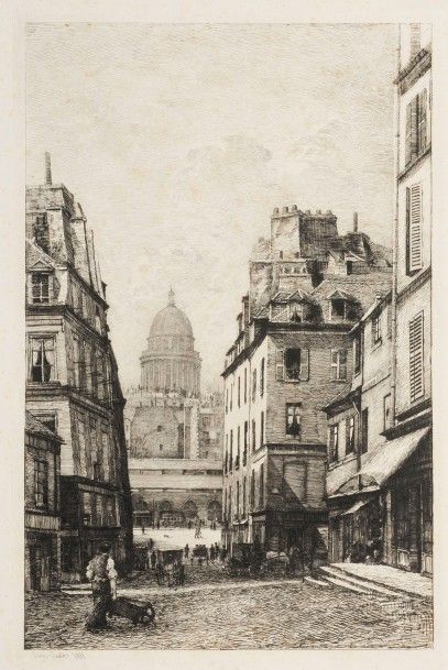 null Lucien GAUTIER 
Rue du Haut-pavé. 1881. Eau-forte. 390 x 248. I.F.F. 5-5. Très...