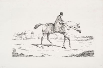 null Théodore GÉRICAULT
 Jockey anglais. 1820. Lithographie à la plume sur carton-pierre...